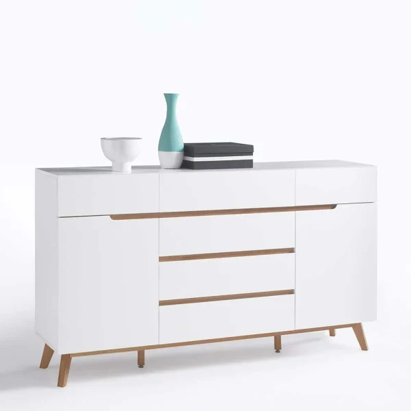 Retro Style Sideboard In Weiß & Eiche Aiola 169cm Breit 3