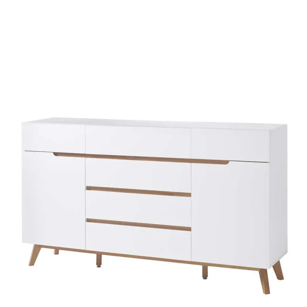 Retro Style Sideboard In Weiß & Eiche Aiola 169cm Breit 1