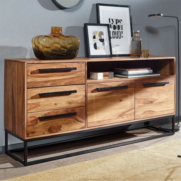Sheesham Sideboard Mit Fach & 2 Türen & 3 Schubladen – Placer 3