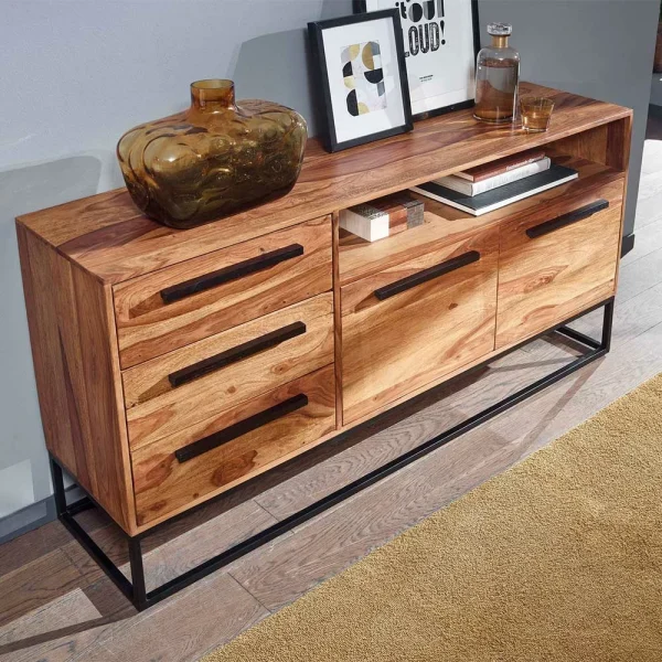 Sheesham Sideboard Mit Fach & 2 Türen & 3 Schubladen – Placer 4
