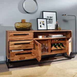 Sheesham Sideboard Mit Fach & 2 Türen & 3 Schubladen – Placer 14