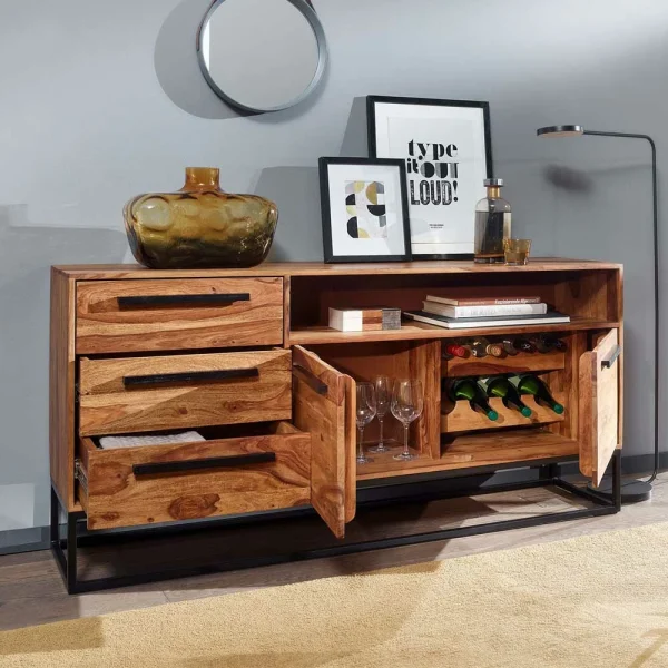 Sheesham Sideboard Mit Fach & 2 Türen & 3 Schubladen – Placer 5