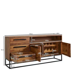 Sheesham Sideboard Mit Fach & 2 Türen & 3 Schubladen – Placer 16