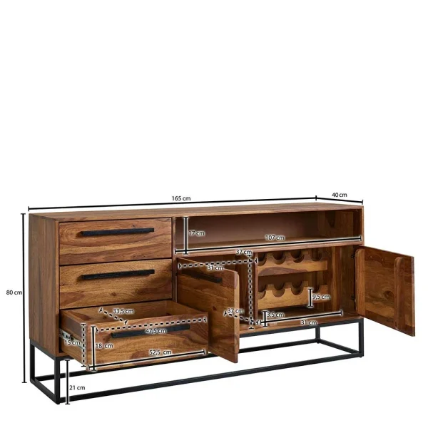 Sheesham Sideboard Mit Fach & 2 Türen & 3 Schubladen – Placer 6