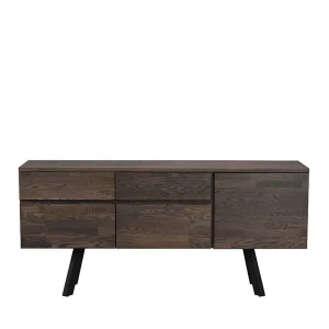 Sideboard Aus Massiver Eiche Rauchfarben Namac & Schwarzem Stahl 10