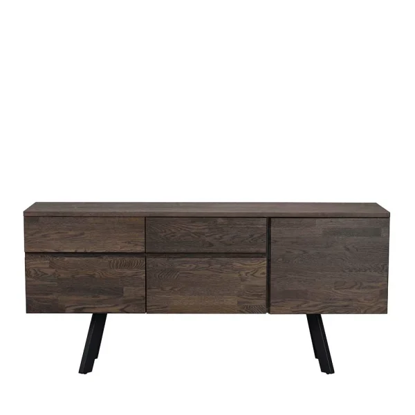 Sideboard Aus Massiver Eiche Rauchfarben Namac & Schwarzem Stahl 3