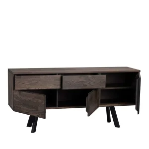 Sideboard Aus Massiver Eiche Rauchfarben Namac & Schwarzem Stahl 12