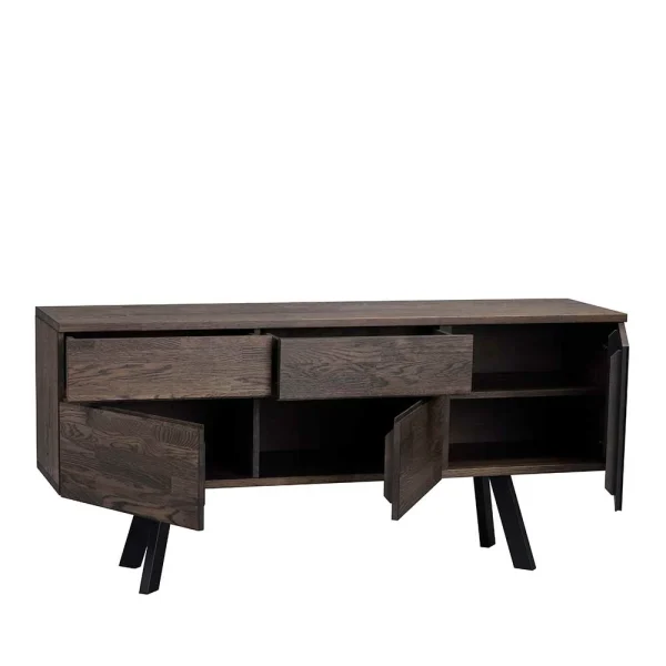 Sideboard Aus Massiver Eiche Rauchfarben Namac & Schwarzem Stahl 4