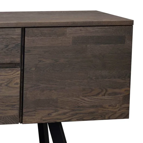 Sideboard Aus Massiver Eiche Rauchfarben Namac & Schwarzem Stahl 6