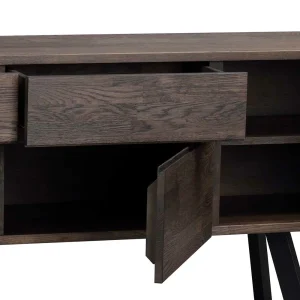 Sideboard Aus Massiver Eiche Rauchfarben Namac & Schwarzem Stahl 18