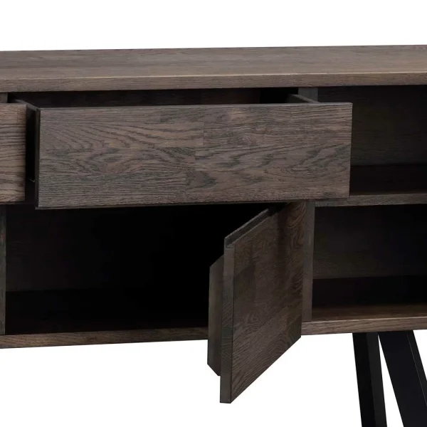 Sideboard Aus Massiver Eiche Rauchfarben Namac & Schwarzem Stahl 7