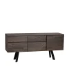 Sideboard Aus Massiver Eiche Rauchfarben Namac & Schwarzem Stahl 17