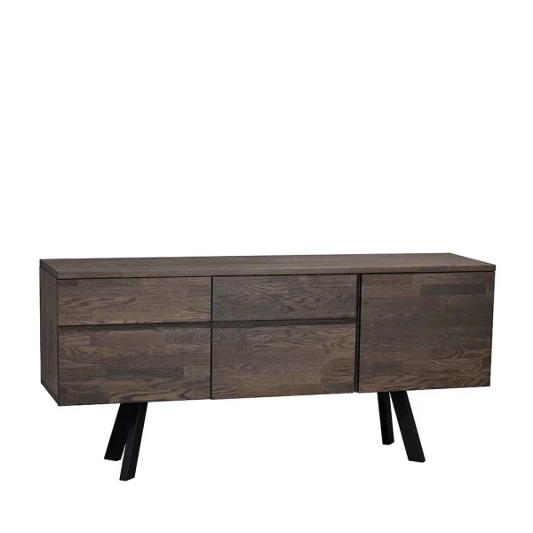 Sideboard Aus Massiver Eiche Rauchfarben Namac & Schwarzem Stahl 1