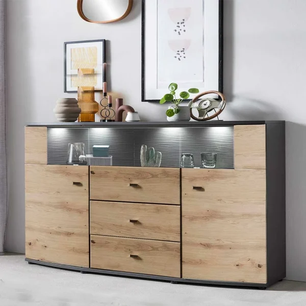 Sideboard In Wildeiche & Anthrazit Mit Glas – Lyneka 4