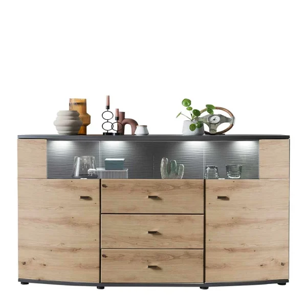 Sideboard In Wildeiche & Anthrazit Mit Glas – Lyneka 5