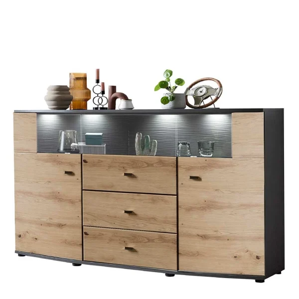 Sideboard In Wildeiche & Anthrazit Mit Glas – Lyneka 1