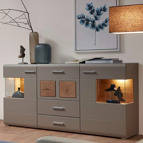 Sideboard Mit Glaseinsätzen & LED Licht – Fraguca 3