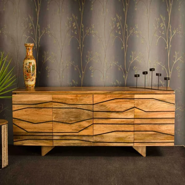 Türen-Sideboard Mit Toller Rillendesign Front Kentura Aus Mango Massivholz 3