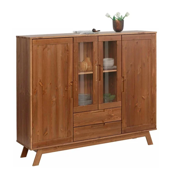 Vitrine Highboard Aus Kiefer In Walnussfarben – Omezko 3