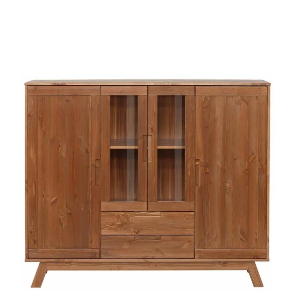 Vitrine Highboard Aus Kiefer In Walnussfarben – Omezko 4