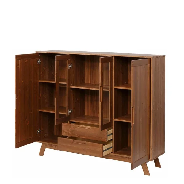 Vitrine Highboard Aus Kiefer In Walnussfarben – Omezko 5
