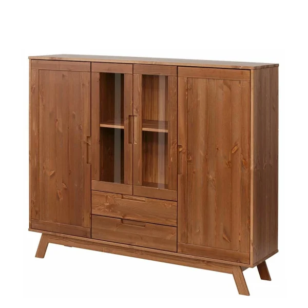Vitrine Highboard Aus Kiefer In Walnussfarben – Omezko 1