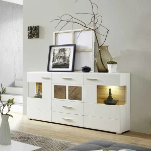 Weißes Design-Sideboard Mit Glas & LED – Lisepio 10