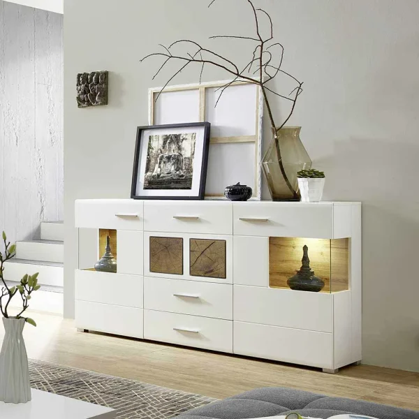 Weißes Design-Sideboard Mit Glas & LED – Lisepio 3