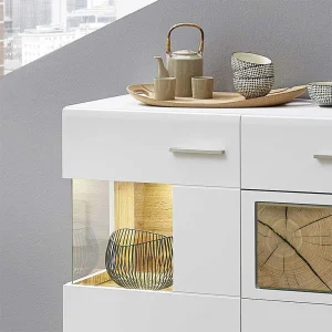 Weißes Design-Sideboard Mit Glas & LED – Lisepio 14