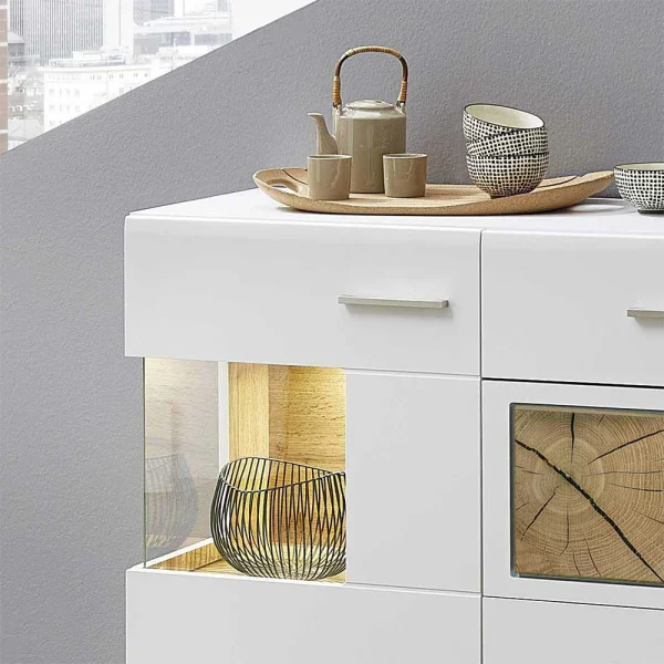 Weißes Design-Sideboard Mit Glas & LED – Lisepio 5