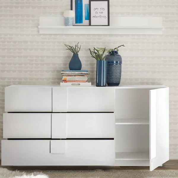 Weißes Hochglanz Sideboard Mit Tür – Kerym 4