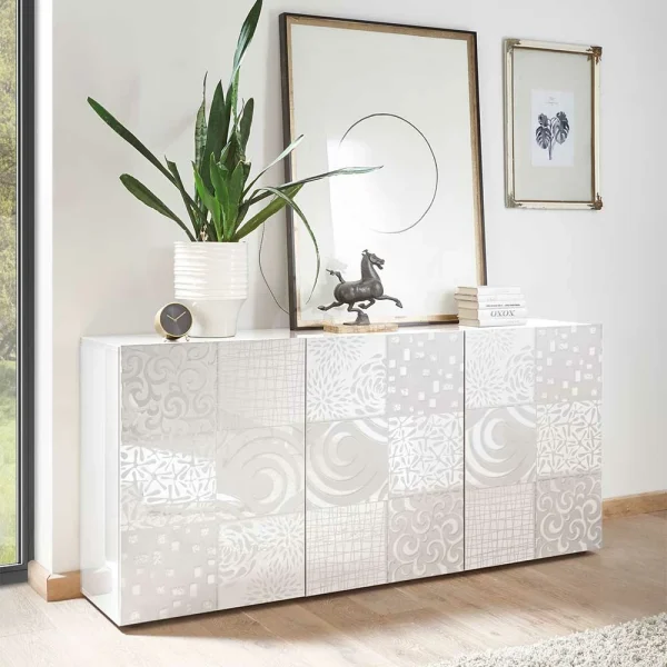Weißes Hochglanz Türen-Sideboard Bedruckt – Vascaub 3