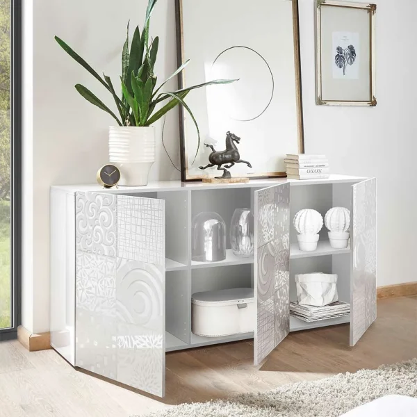 Weißes Hochglanz Türen-Sideboard Bedruckt – Vascaub 4