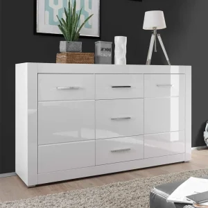 Weißes Sideboard Mit Hochglanz Front Yulis & Chrom Metallgriffen 10