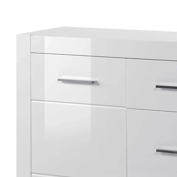 Weißes Sideboard Mit Hochglanz Front Yulis & Chrom Metallgriffen 5