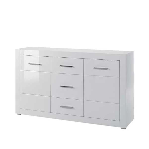 Weißes Sideboard Mit Hochglanz Front Yulis & Chrom Metallgriffen 1