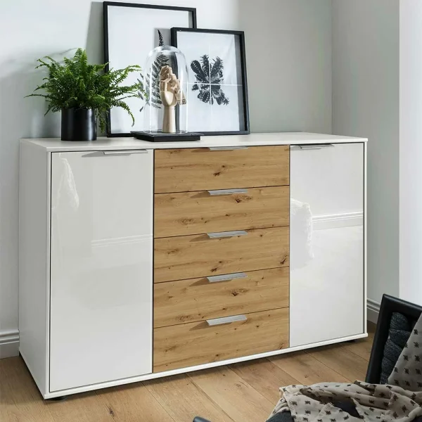 Wohnraum Kommode In Weiß Glas-Front – Ivany 3