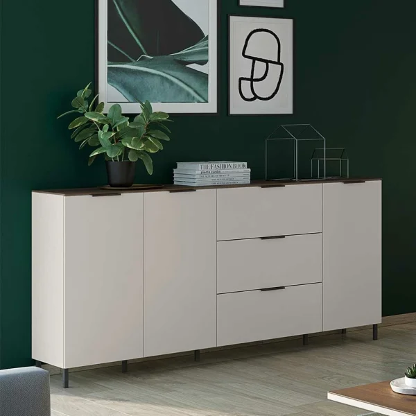 Wohnzimmer Kommode In Hellgrau & Nussbaum – Anlogian 3